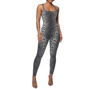 Havejoy Tuta Intera Donna Estiva Senza Maniche Stampa Leopardata Serpente Body Scollo Quadrato Schiena Nuda Jumpsuit Palestra Scrunch Butt Tute Aderenti Monopezzi e Tutine per Allenamento Yoga Fitness