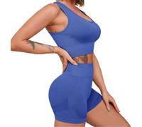 Havejoy Tute da Ginnastica Donna Due Pezzi Pantaloncini e Canotta Reggiseno Crop Top Smanicato Completo Sportivo Pilates Set Tuta Palestra Estiva Abbigliamento per Yoga Fitness Jogging Danza Sweatsuit