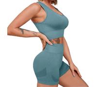 Havejoy Tute da Ginnastica Donna Due Pezzi Pantaloncini e Canotta Reggiseno Crop Top Smanicato Completo Sportivo Pilates Set Tuta Palestra Estiva Abbigliamento per Yoga Fitness Jogging Danza Sweatsuit