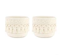 HavenDomicile Cesto portaoggetti rotondo da scrivania in tessuto con nappe e frange in corda di cotone, organizer per pennelli da trucco, cosmetici e piccoli oggetti (2)