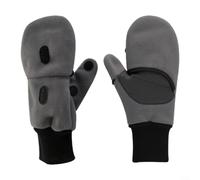 HavenDomicile Guanti invernali in pile spesso con copertura flip a mezze dita, convertibili, antiscivolo, palmo in pelle, per pesca e ciclismo (grigio)