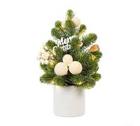 HavenDomicile Mini albero di Natale artificiale per interni, con pigne e bacche realistiche, pronto per l'uso su camino, tavolo o ufficio (beige)