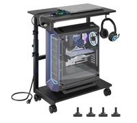 HavenlyYouth ATX-Case - Supporto a torre per computer a 2 livelli con presa di corrente, regolabile in altezza, con ruote, carrello porta CPU con ganci per casa, ufficio, gioco (nero)