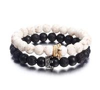 Haveratio Coppia Bracciali Naturale Nero Bianco Pietra Perline Bracciali Bracciali Corona Distanza Amante Gioielli Regalo per Uomo Donna Ins Nero bianco : Pietra naturale Nero bianco : Pietra naturale