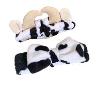 Haveratio Mucca Modello Lavaggio Viso Cerchio dei Capelli Fasce per Capelli Flanella Morbida Corna di Animale Bowknot Fascia per Le Donne Ragazze Turbante dei Capelli del Supporto