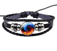 HAvern Braccialetti dell'amicizia Bracciale alla moda Bracciale intrecciato Yin Yang Tai Chi Acqua e fuoco Punk Braccialetti retrò regolabili lavorati a mano in pelle nera Gioielli legger