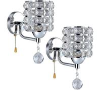 HAvern Lampada da Parete in Cristallo con Interruttore a Tirante, Lampada da Parete in Acciaio retrò Nordico E27 Lampada da Parete in Cristallo Dorato per Comodino, Camera da Letto, soggi