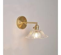 HAvern Lampada da Parete in Vetro Rosa con Paralume a Forma di Fiore, Lampada da Parete in Stile Rustico Dorato, Applique da Parete in Ottone Vintage, Vetro Trasparente Viola, Lampada da