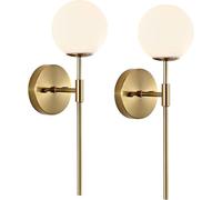HAvern Lampada da Parete, Lampada da Parete Moderna di metà secolo in Confezione da 2 con paralumi in Vetro Bianco Globo - Applique da Parete Illuminazione per Il Bagno Illuminazione da t