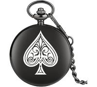 HAvern L'orologio da taschino meccanico vintage accetta l'orologio da taschino al quarzo con carte da poker a filo personalizzato Orologio da taschino liscio nero Orologio a catena per uo
