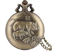 HAvern Orologio da taschino meccanico vintage bronzo antico serie zodiaco cinese design orologio da taschino al quarzo orologio da taschino con ciondolo collana orologio vecchio stile cat