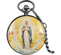 HAvern Orologio da taschino meccanico vintage Cattolicesimo Orologio da taschino al quarzo da uomo Numeri arabi Quadrante Pratico ciondolo in lega Catena spessa Regalo per uomo Donna (5)