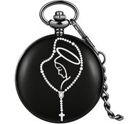 HAvern Orologio da taschino meccanico vintage Cattolicesimo Orologio da taschino al quarzo da uomo Numeri arabi Quadrante Pratico ciondolo in lega Catena spessa Regalo per uomo Donna (7)