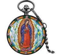 HAvern Orologio da taschino meccanico vintage Cattolicesimo Orologio da taschino al quarzo da uomo Numeri arabi Quadrante Pratico ciondolo in lega Catena spessa Regalo per uomo Donna (2)