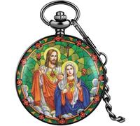 HAvern Orologio da taschino meccanico vintage Cattolicesimo Orologio da taschino al quarzo da uomo Numeri arabi Quadrante Pratico ciondolo Lega Catena spessa Regalo per uomo Donna (1)