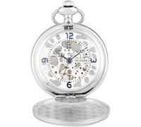 HAvern Orologio da taschino meccanico vintage con orologio da taschino a catena Coperchio liscio nero/argento/oro Design con numeri arabi blu Orologio da taschino meccanico a carica manua