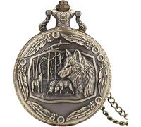 HAvern Orologio da taschino meccanico vintage con orologio da taschino a catena, lupo selvaggio Retro bronzo uomo donna ciondolo moda fantastico orologio al quarzo animale con catena coll