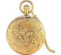 HAvern Orologio da taschino meccanico vintage Delicato tema di guerra simulato Doppia conchiglia Doppio orologio da taschino meccanico automatico aperto Numeri arabi Quadrante Ciondolo Re