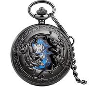 HAvern Orologio da taschino meccanico vintage nero/argento/bronzo inciso mitico animale selvatico scolpito truppe coraggiose meccanico a carica manuale orologio da taschino fob catena oro