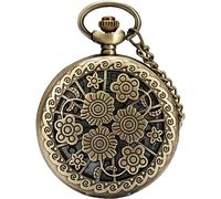 HAvern Orologio da taschino meccanico vintage Orologio da taschino al quarzo in bronzo vintage Farfalla Fiore Copertura cava Numeri arabi Display Orologio da collana Orologio antico (Fior