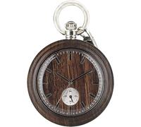 HAvern Orologio da taschino meccanico vintage Orologio da taschino al quarzo in legno pieno Display analogico Rotondo Orologio in legno nero/rosso/marrone Catena maglione da 80 cm + caten