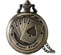 HAvern Orologio da taschino meccanico vintage Orologio da taschino analogico al quarzo con motivo a carte da poker in metallo bronzo retrò Orologio da taschino analogico con regali a cate