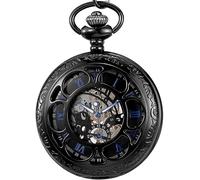 HAvern Orologio da taschino meccanico vintage Orologio da taschino con catena Orologio da taschino meccanico luminoso in acciaio pieno nero Orologio da taschino analogico analogico vuoto