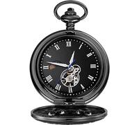 HAvern Orologio da taschino meccanico vintage Orologio da taschino con catena Orologio da taschino meccanico di lusso da uomo Cassa interamente in acciaio Orologio da taschino analogico a
