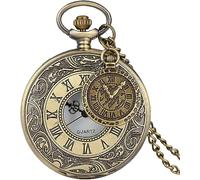 HAvern Orologio da taschino meccanico vintage Squisito orologio da taschino semi-cavo da uomo e da donna in lega resistente con ciondolo ultrasottile in bronzo