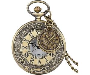 HAvern Orologio da taschino meccanico vintage Squisito orologio da taschino semi-cavo da uomo e da donna in lega resistente con ciondolo ultrasottile in bronzo
