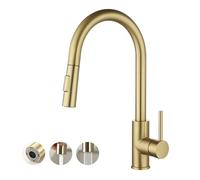 Havin Rubinetto da cucina dorato con spruzzatore estraibile, materiale in acciaio inossidabile ad arco alto, con cartuccia in ceramica cUPC, senza piastra di copertura, adatto per lavello da cucina a