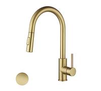 Havin Rubinetto da cucina in oro con spruzzo estraibile, realizzato in ottone e acciaio inox, con piano placcato 25,4 cm, adatto per lavelli da cucina 1 e 3 fori, oro spazzolato HV601G