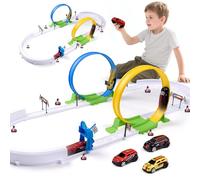 Havnidy Autocarro per bambini, giocattolo da corsa con 2 loop a 360° e 3 auto ritirate veloci, giocattolo da pista, regalo per ragazzi dai 3 4 5 6 anni in su