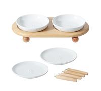 Havniva Piatti larghi in ceramica rialzata per gatti, ciotola per cibo e acqua con supporto in 2 stili regolabili, anti-soffocamento, set di ciotole rialzate per animali domestici, anti affaticamento