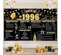 Havnix Decorazione per feste in oro nero per 30° compleanno, grande sfondo posteriore nel 1996, poster con segno, striscione di buon compleanno, decorazione per la casa per anniversario, per donne e