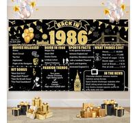 Havnix Decorazione per feste in oro nero per 40° compleanno, grande sfondo posteriore nel 1986, poster con segno, striscione di buon compleanno, decorazione per la casa per anniversario per donne e