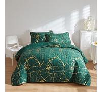 HAVOP Copriletto king size verde trapuntato copriletto oro marmo stampato lusso morbida microfibra copriletto copriletto copriletto per tutte le stagioni set di biancheria da letto