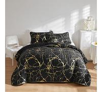 HAVOP Copriletto matrimoniale nero trapuntato copriletto oro marmo stampato lusso morbida microfibra leggera copriletto set di biancheria da letto per tutte le stagioni
