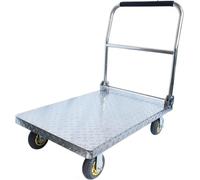 HAVVMK Carrello a Mano con pianale, Carrello a Spinta, Carrello in Acciaio Inox, Carrello con Piattaforma ad Alta capacità di carico, con Maniglia Pieghevole e Ruote girevoli silenziose p