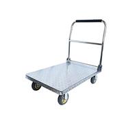 HAVVMK Carrello a Mano con pianale, Carrello a Spinta, Carrello in Acciaio Inox, Carrello con Piattaforma ad Alta capacità di carico, con Maniglia Pieghevole e Ruote girevoli silenziose p