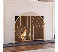 HAVVMK Parascintille per Camino a Forma di ventaglio, Resistente, in Rete di Ferro battuto, per Fuoco a carbonella e a Legna, 92×84 cm (Oro)