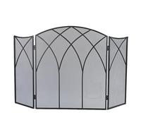 HAVVMK Parascintille Pieghevole a 3 Pannelli, 128×80 cm, parascintille Superiore Curvo per caminetti a Portico/Stufa a Legna, Nero