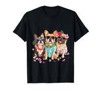 Hawaiano Bulldog francesi tropicali Lei carino divertente cani Maglietta
