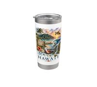 Hawaii Acquerello Tropical Island Paradise Design Bicchiere termico in acciaio inox doppia parete