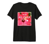 Hawaii Aloha No. 50 Ibisco Rosso e Isola Hawaiana Visualizza Mappa Maglietta Premium