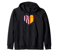 Hawaii and Spain Flags: Heart Shaped Unity Felpa con Cappuccio