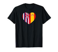 Hawaii and Spain Flags: Heart Shaped Unity Maglietta