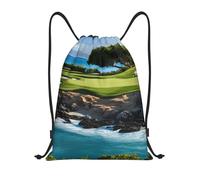 Hawaii Beach Golf Course Titolo: Borsone leggero con coulisse - Sacca da palestra pieghevole impermeabile con tracolla regolabile, ideale per sport, yoga, viaggi e scuola, Nero , M
