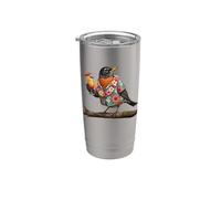 Hawaii Estate Americano Robin Bird Su Un Ramo Birdwatching Bicchiere termico in acciaio inox doppia parete
