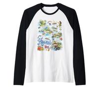 Hawaii, Hi, USA Pacifico Mappa Icone Maglia con Maniche Raglan